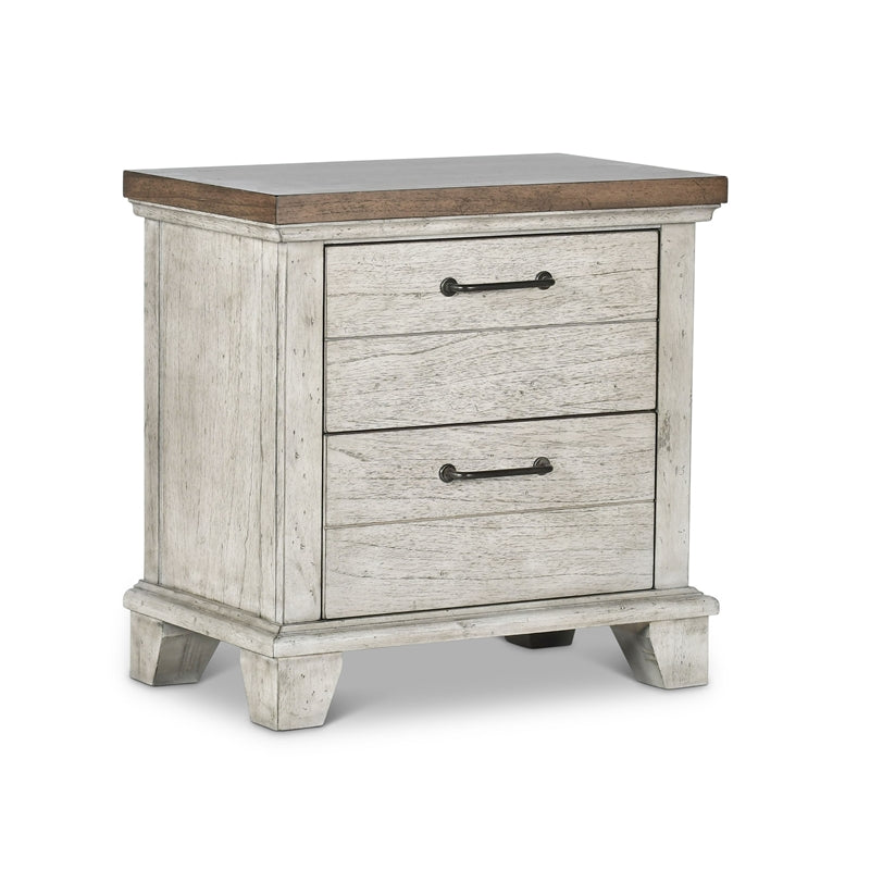 Home Square Two Drawer Wood Nightstand Set in Rustic Ivory (Set of 2)