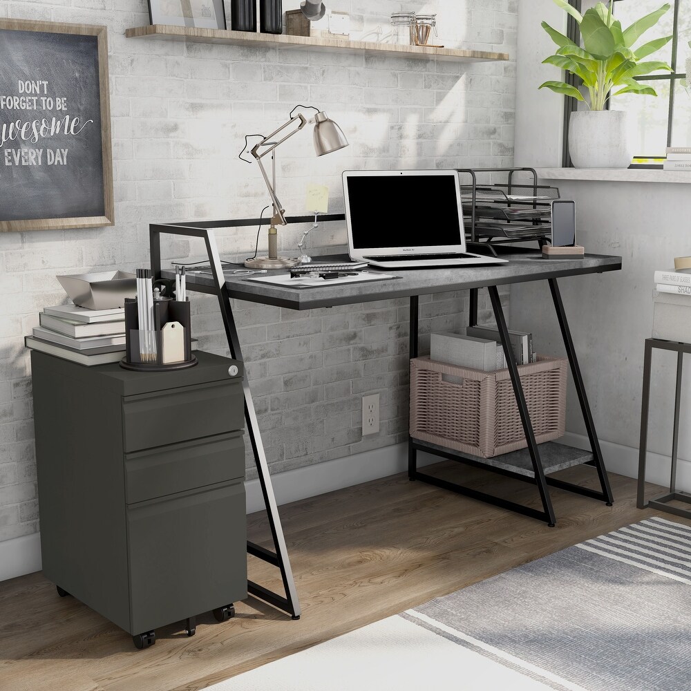 Meard Urban Grey Steel 2 Piece Computer Desk and File Cabinet Set with USB by Furniture of America