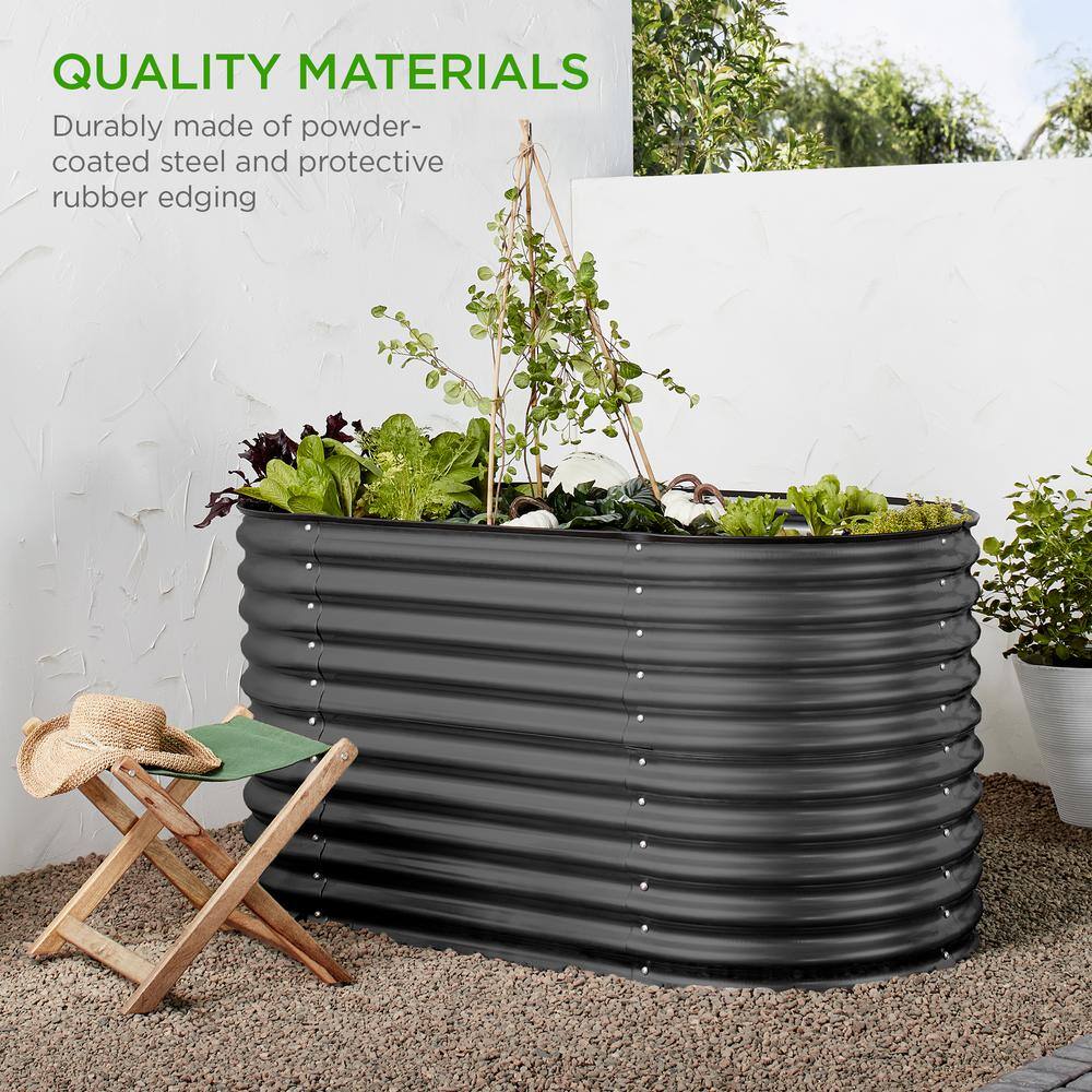 Best Choice Products 5.25 ft. x 2.7 ft. Oval Steel Raised Garden Bed Customizable Outdoor Planter for Gardening Plants in Dark Gray SKY6415