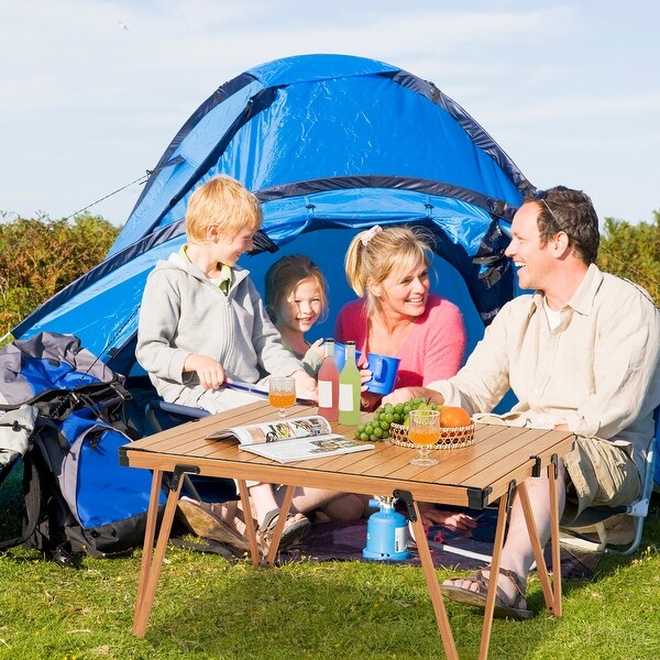 Gymax Folding Camping Table w/ Storage Bag and Waterproof Desktop