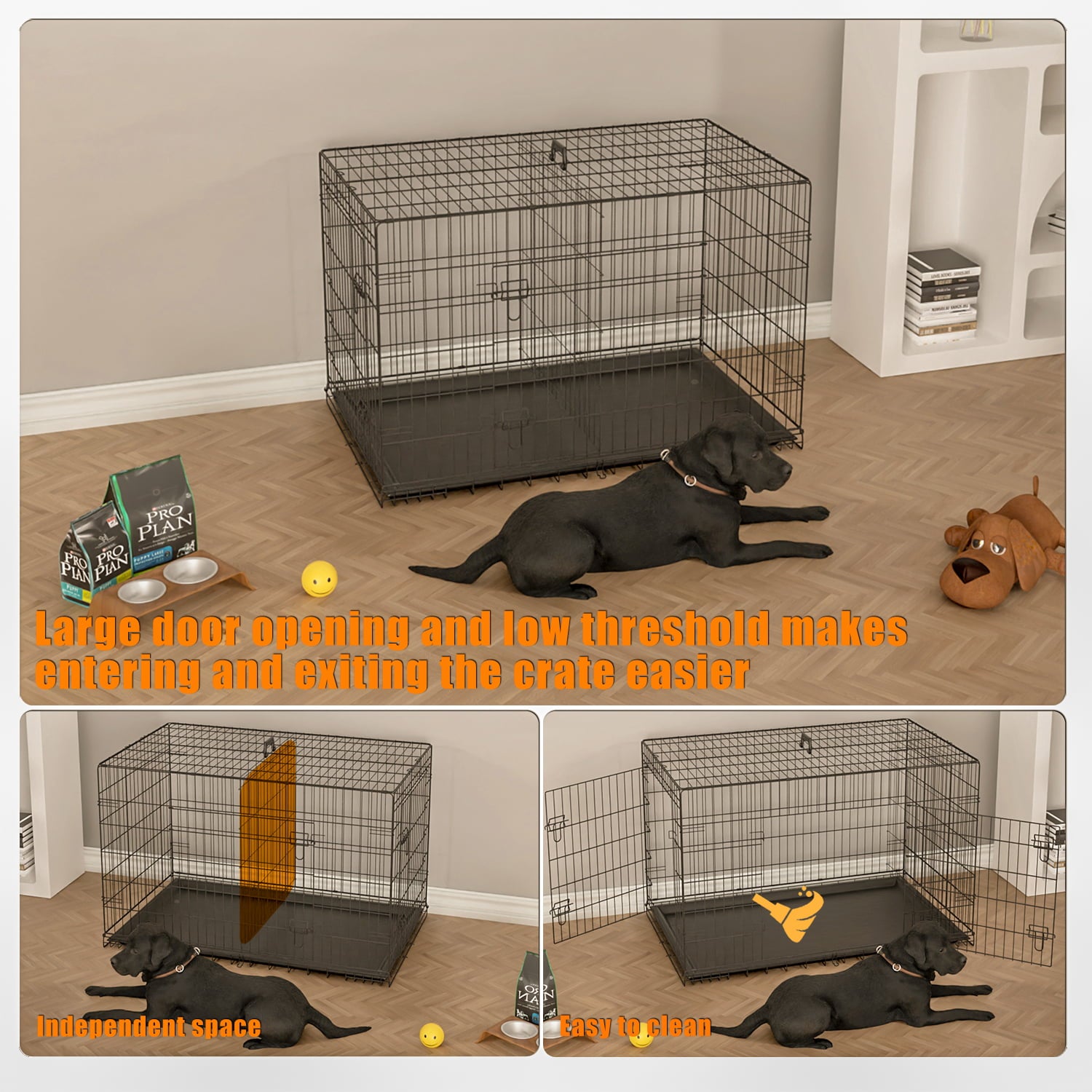 Homy Grigio Large Dog Crate for Large Dogs Cats， 48 inch Dog Crate XL Folding Wire Crates Dog Kennels Outdoor and Indoor Pet Dog Cage with Double-Door Divider Removable Tray