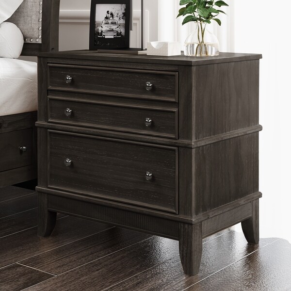 Wood 3-Drawer Classic Nightstand， Vintage Style Bedroom Storage Cabinet - - 37893709