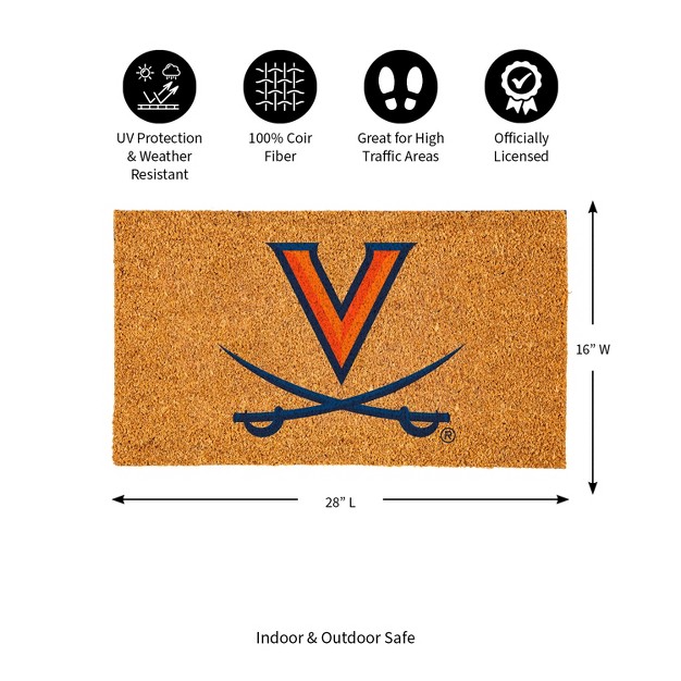 Evergreenncaavirginia Cavaliers Logo Natural Coir 28 X 16 Inches Indoor Outdoor Doormat