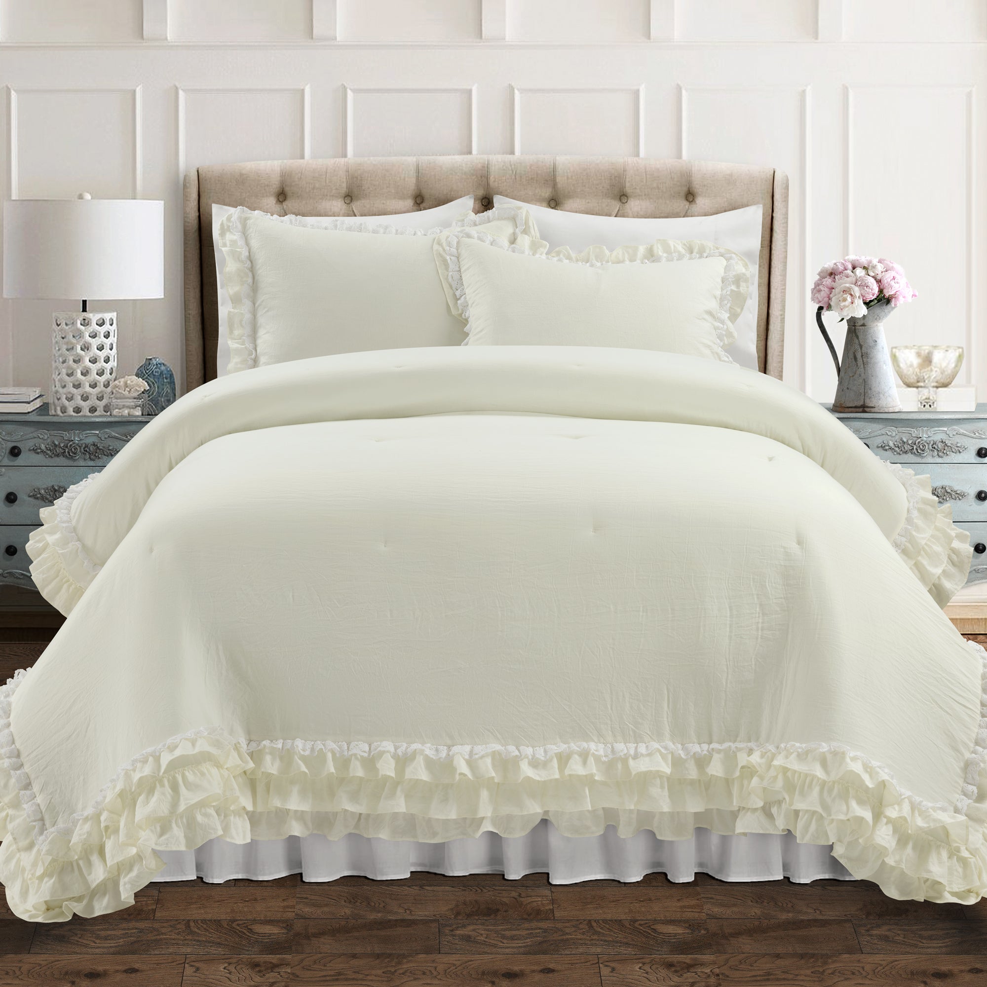 Ella Ruffle Lace 3 Piece Comforter Set