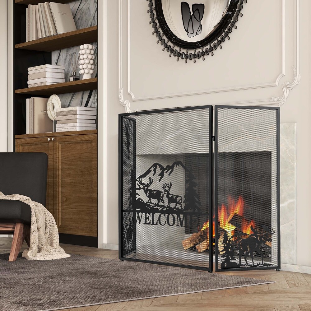 Costway 52 x 31 In Fireplace Screen 3 Panel Spark Guard with Natural   See Details