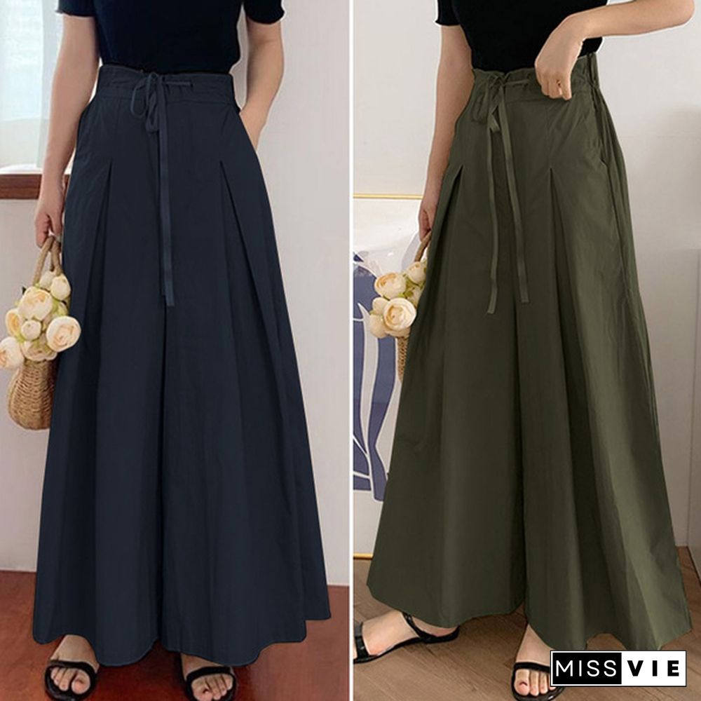 Women Culottes Wide Legs Palazzo Long Dress Pants Ladies Pull On Trousers Skirts