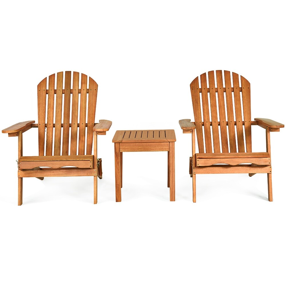 3 Piece Adirondack Chair Set Foldable Wooden Chairs and Table Set