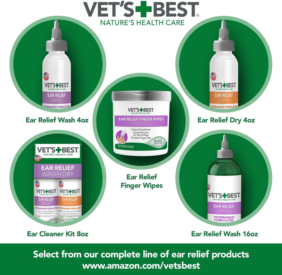 Vet's Best Ear Relief Finger Dog Wipes， 50 count