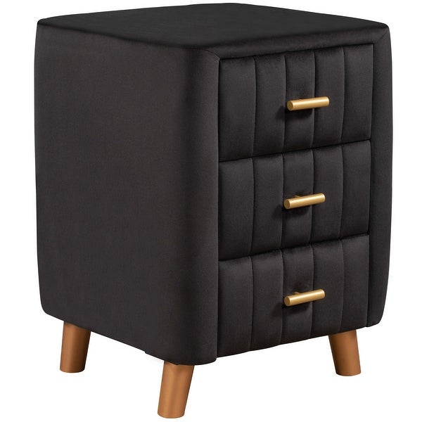 Bedroom Upholstery Nightstand with Three Drawers， Grey - - 37027461