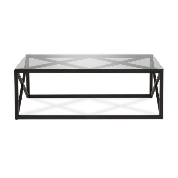 Dixon Geometric X-Base Metal and Glass Coffee Table (Optional Finishes)