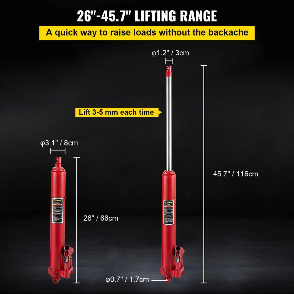 VEVOR 8-Tons 17636 lbs. Red Hydraulic Long Ram Jack Manual Cherry Picker with Dual Piston Pump Clevis Base and Handle ZGYYQJDHSSG8T8KGDV0