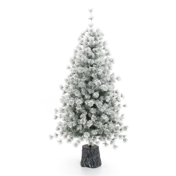 5.5Ft Snow Flocked Full Artificial Pine Needles Christmas Tree Potted