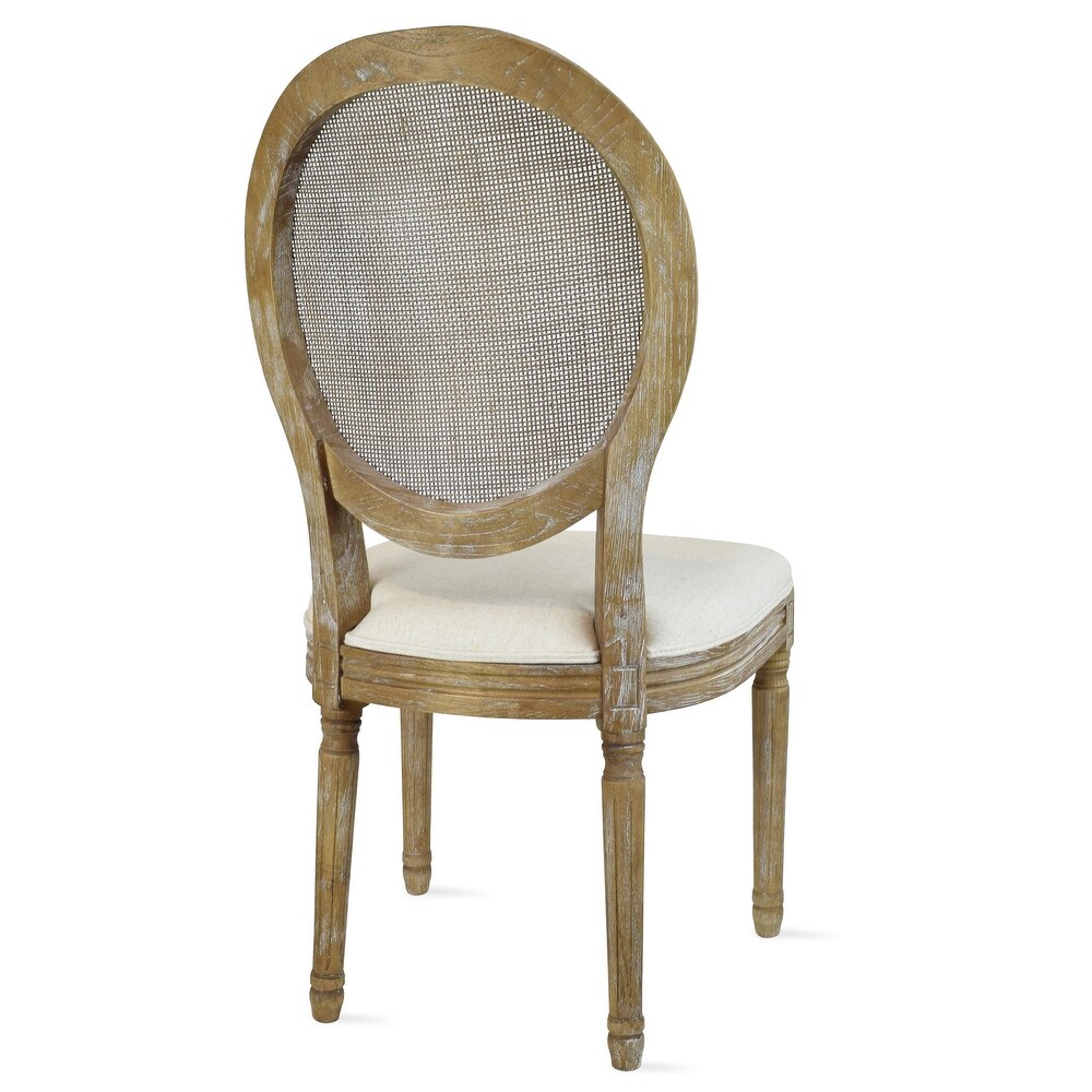 French Chic Vintage Style Dining Side Chair With Upholstered Linen Welted Fabric And Elegant Natural Rustic Wood Frame