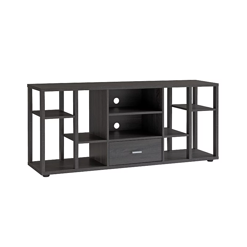 FC Design Distressed Grey TV Stand 8 Shelves and Bottom Drawer