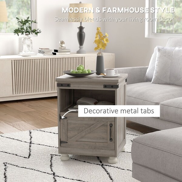 HOMCOM Small Side Table with Storage，Farmhouse End Table with Open Shelf and Cupboard，Modern Sofa Table with Wood Legs