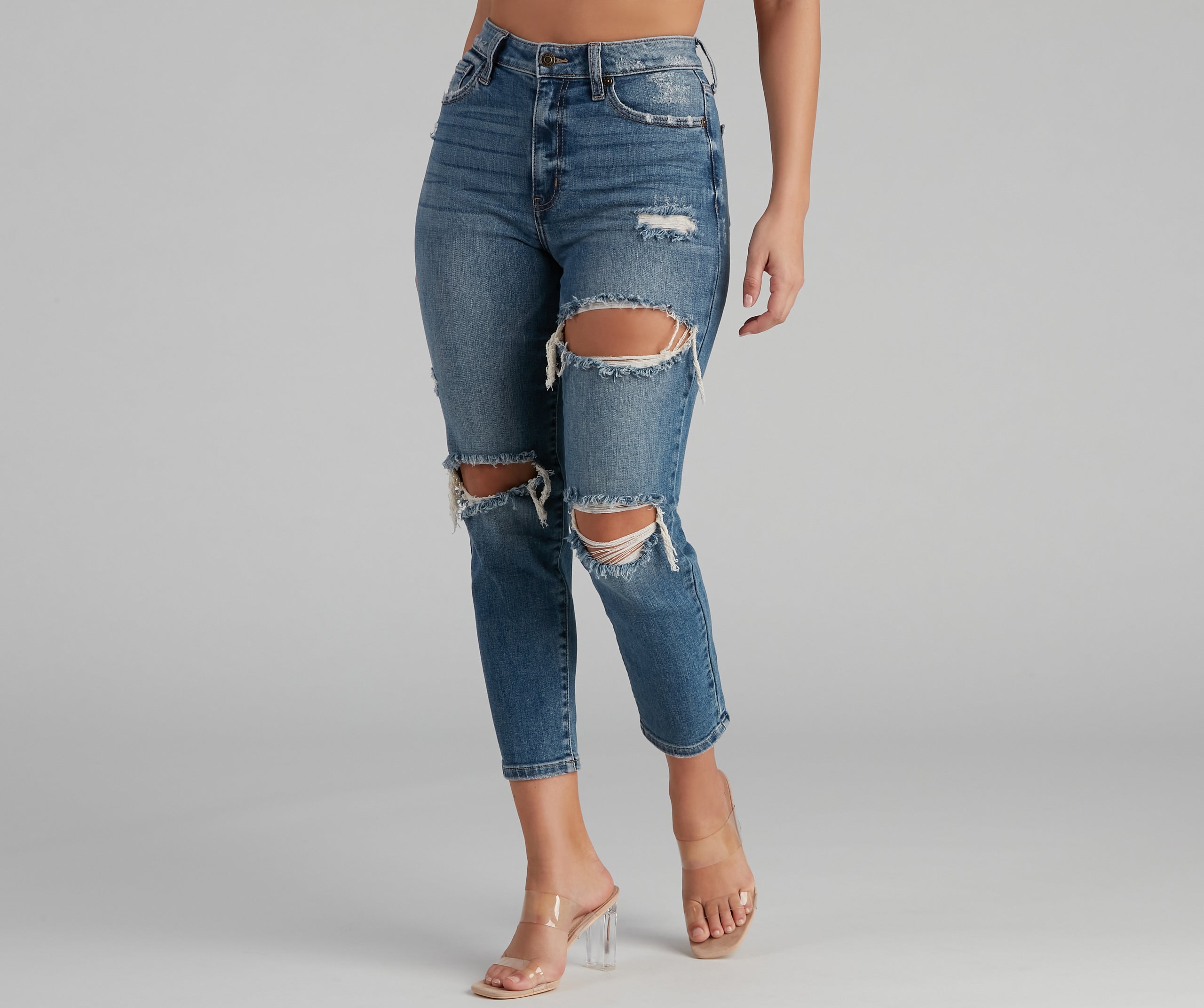 Tobi High-Rise Distressed Mom Jeans