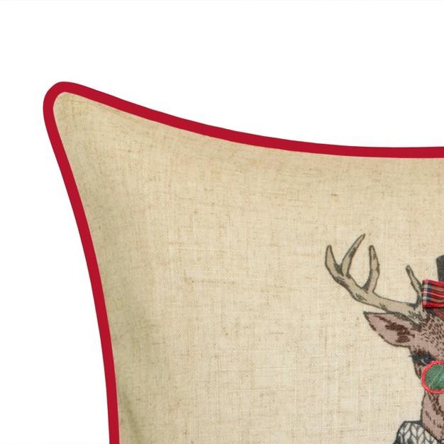 Reindeer Girlfriend Plaid Square Throw Pillow Natural red Edie home