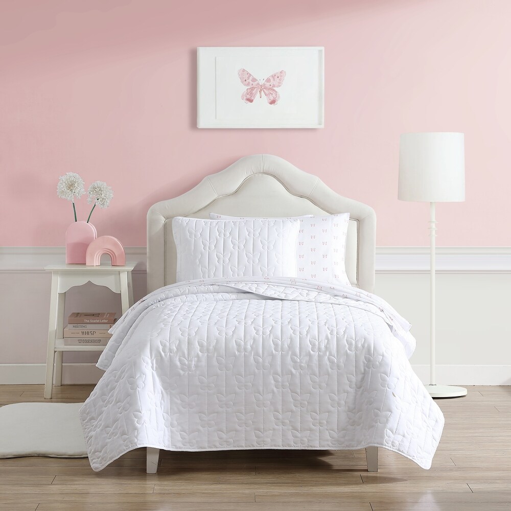 Laura Ashley Kids Butterfly Kiss Cozy White Quilt Set