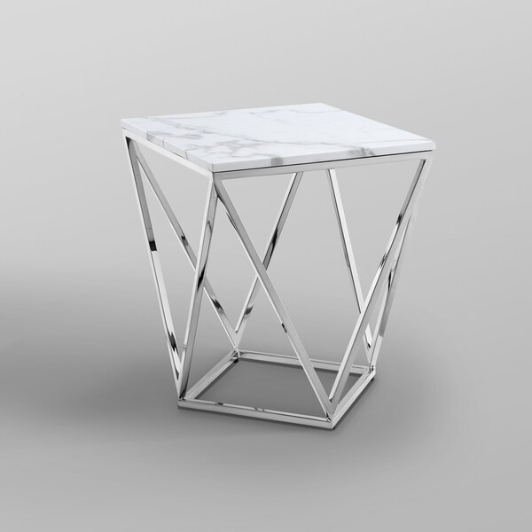 Silver Orchid Young White Marble End Table