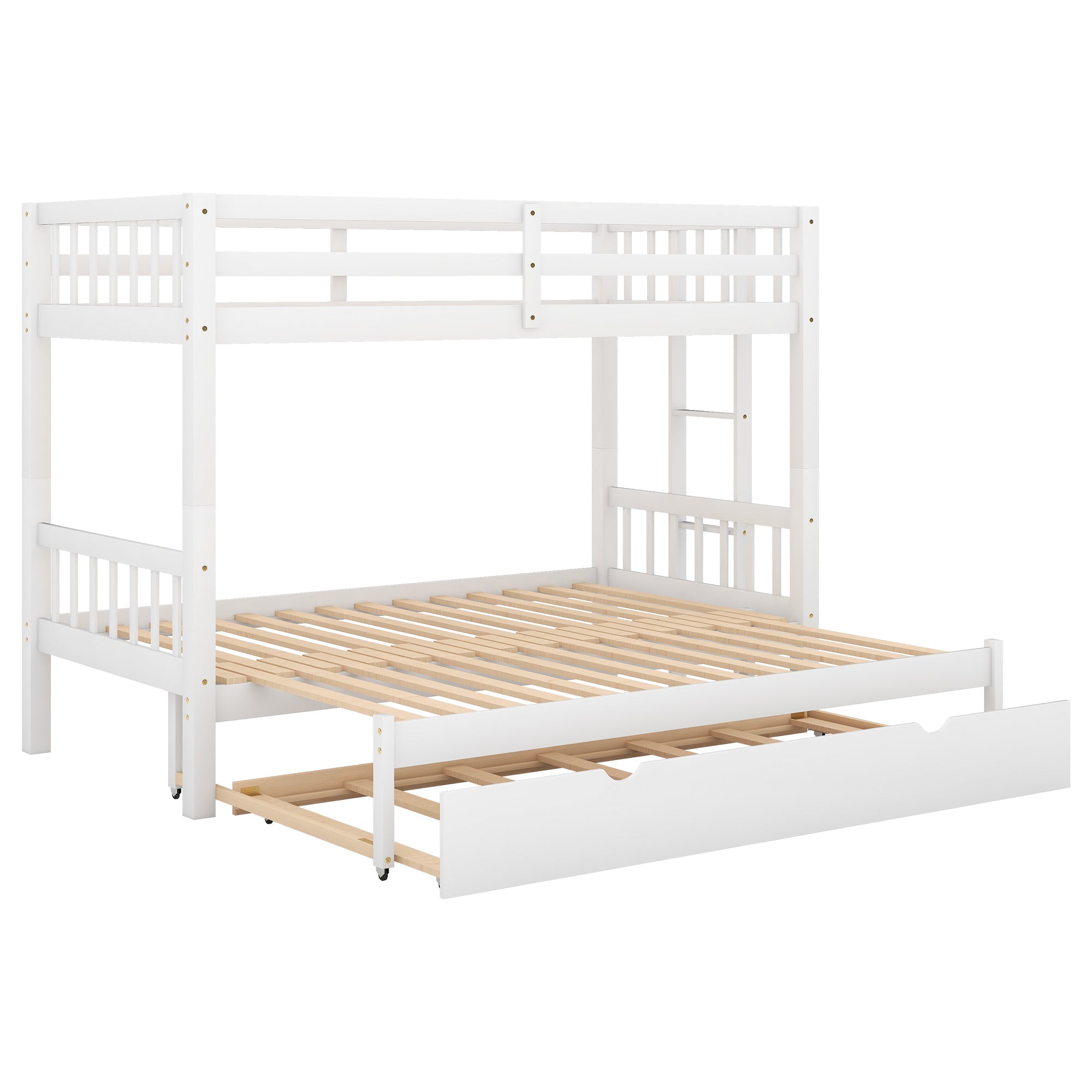 Euroco Wood Twin over Twin/King Bunk Bed with Trundle for Kids, White