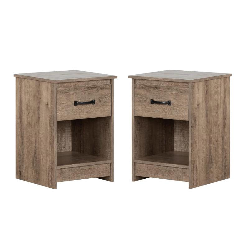 Home Square Tassio 1 Drawer Wood Nightstand Set in Weathered Oak (Set of 2)