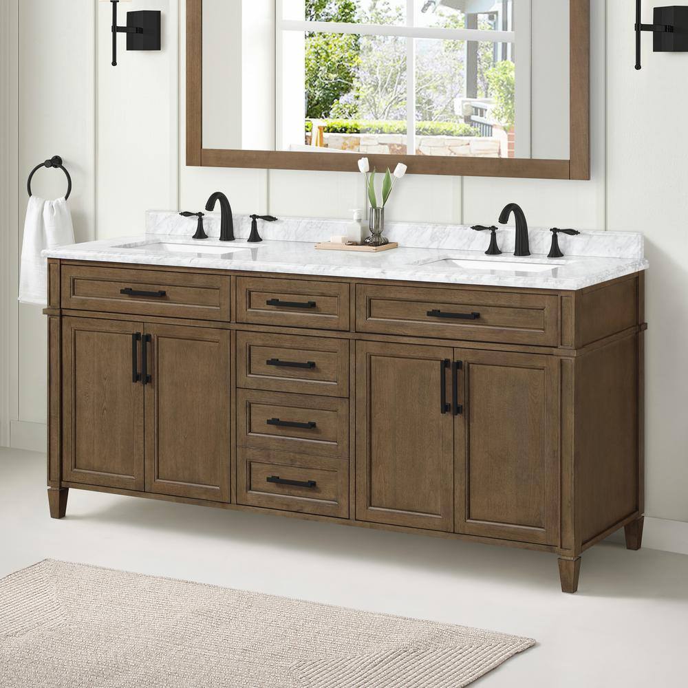 Home Decorators Collection Caville 72 in. W x 22 in. D x 34.50 in. H Bath Vanity in Almond Latte with Carrara Marble Top Caville 72AL