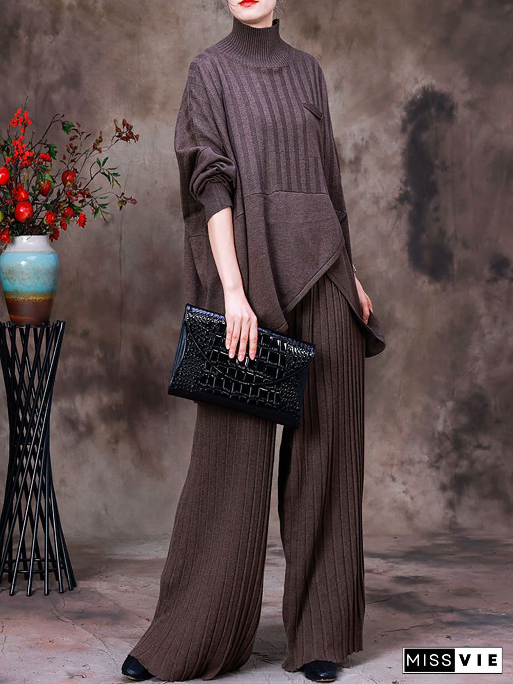 Irregular Sweater And Wide Leg Pants Two-Piece Set