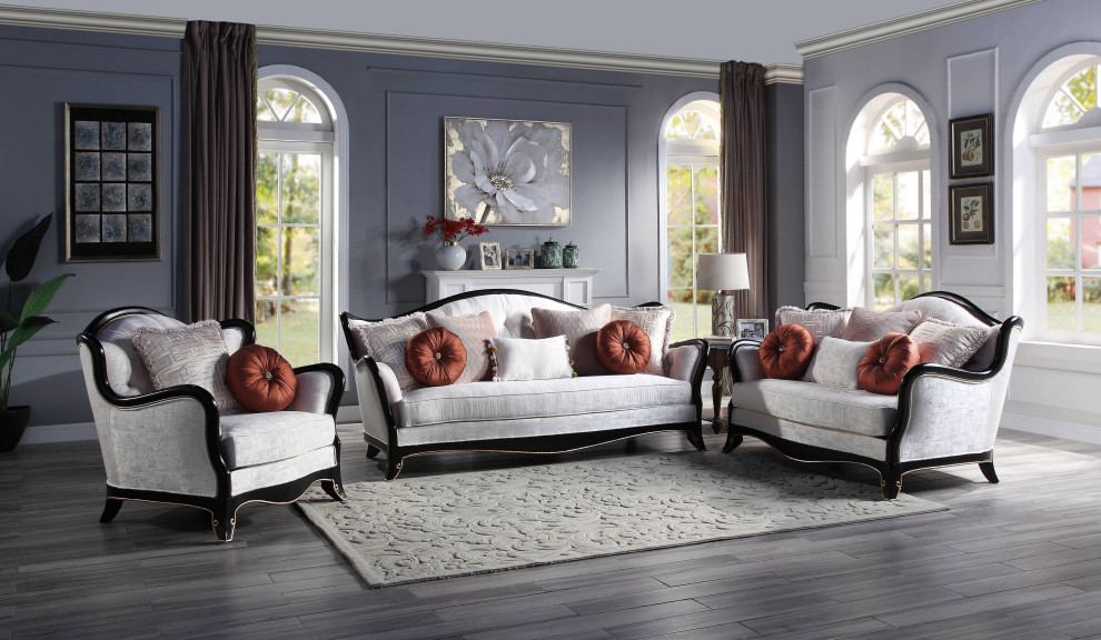 Nurmive Sofa With 7 Pillows  Beige Fabric   Traditional   Sofas   by Acme Furniture  Houzz