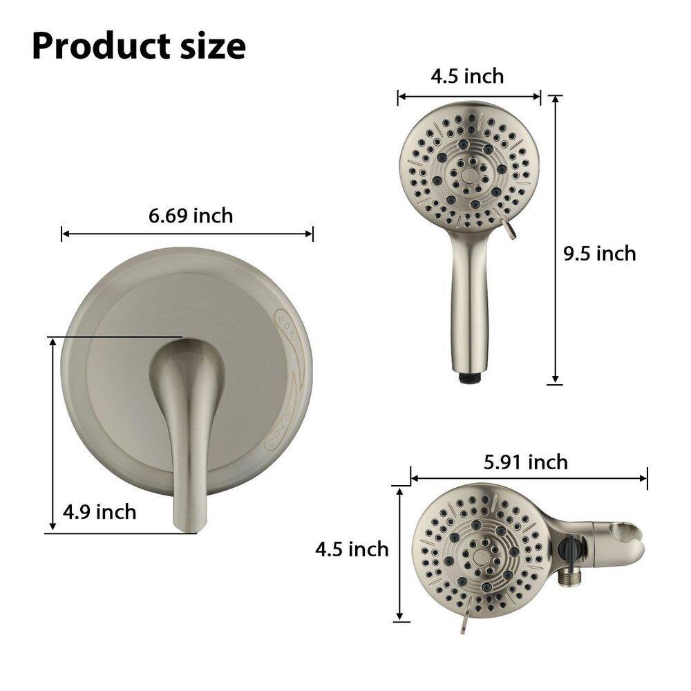 Single Handle 6-Spray Round Shower Faucet in Brushed Nickel Koo-LQW1-2869