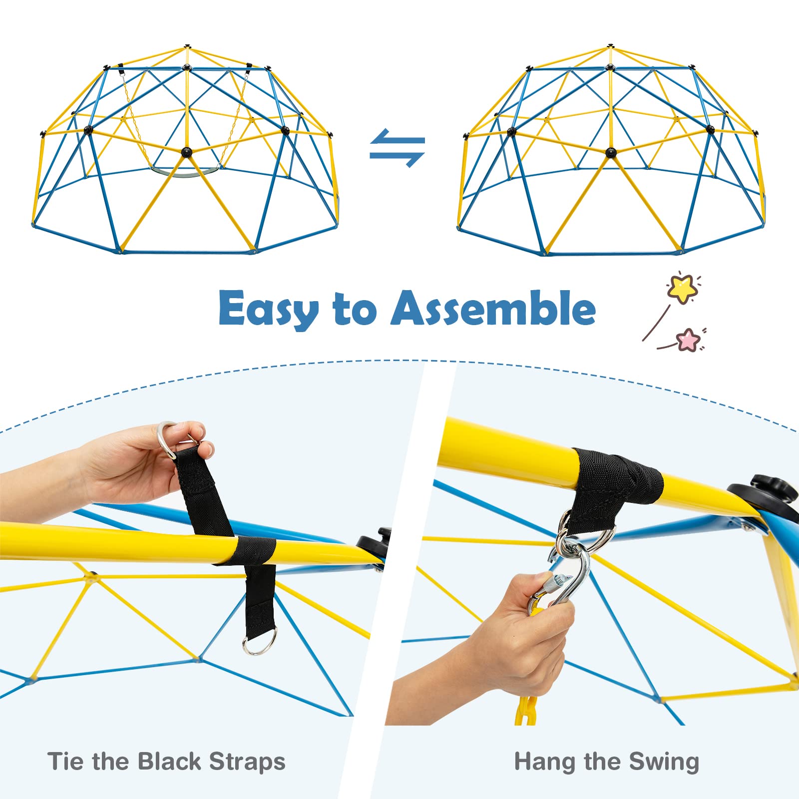 Costzon Climbing Dome with Swing, 10FT Outdoor Jungle Gym Monkey Bar Climbing Toys for Toddlers