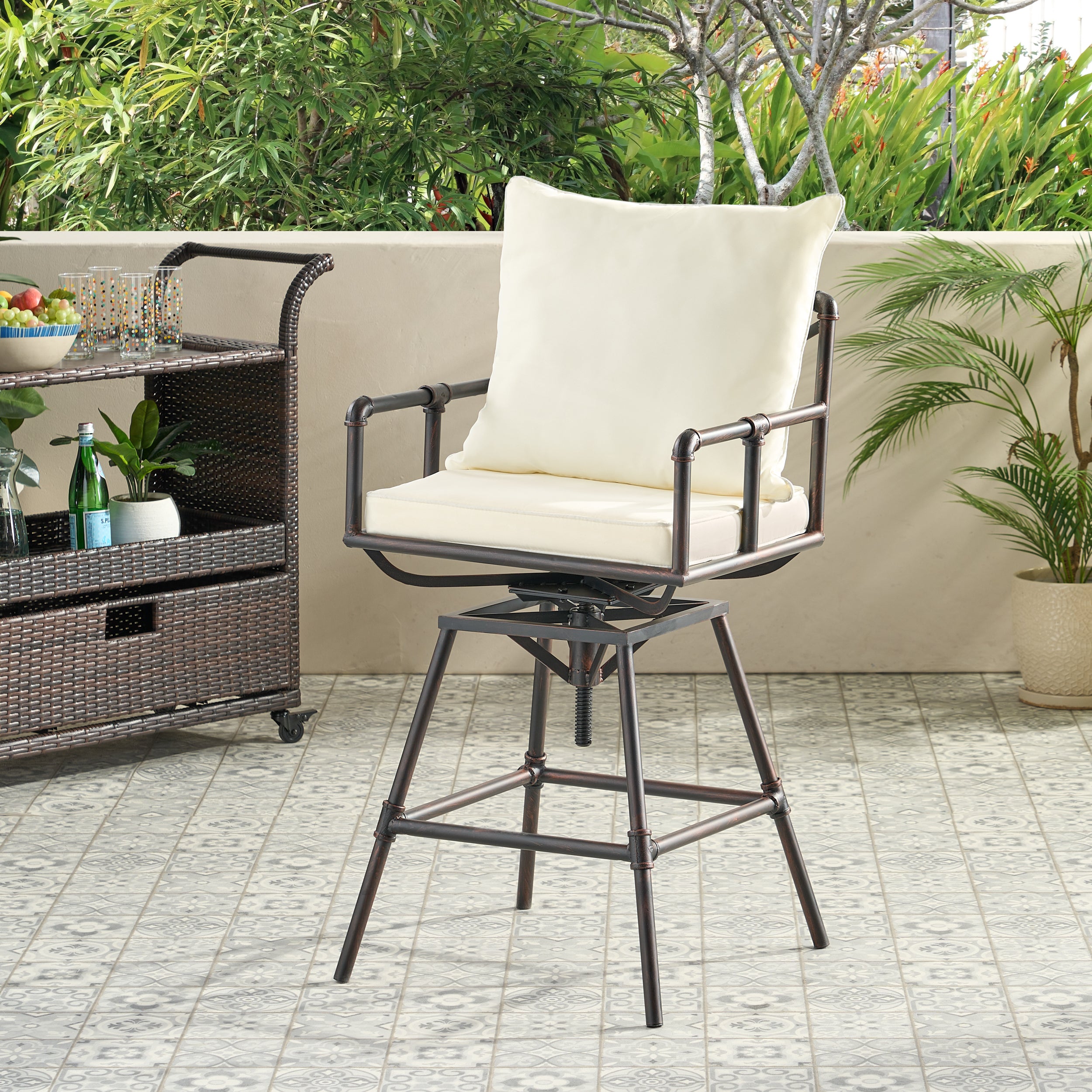 Varick Outdoor Adjustable Pipe Barstool with Cushions