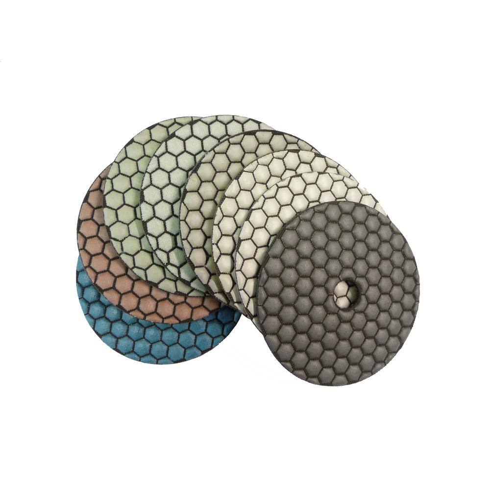 Monster 5 in. Dry Diamond Polishing Pads Set of 8 with Black Buff with Back Holder 5DPDNGSETB