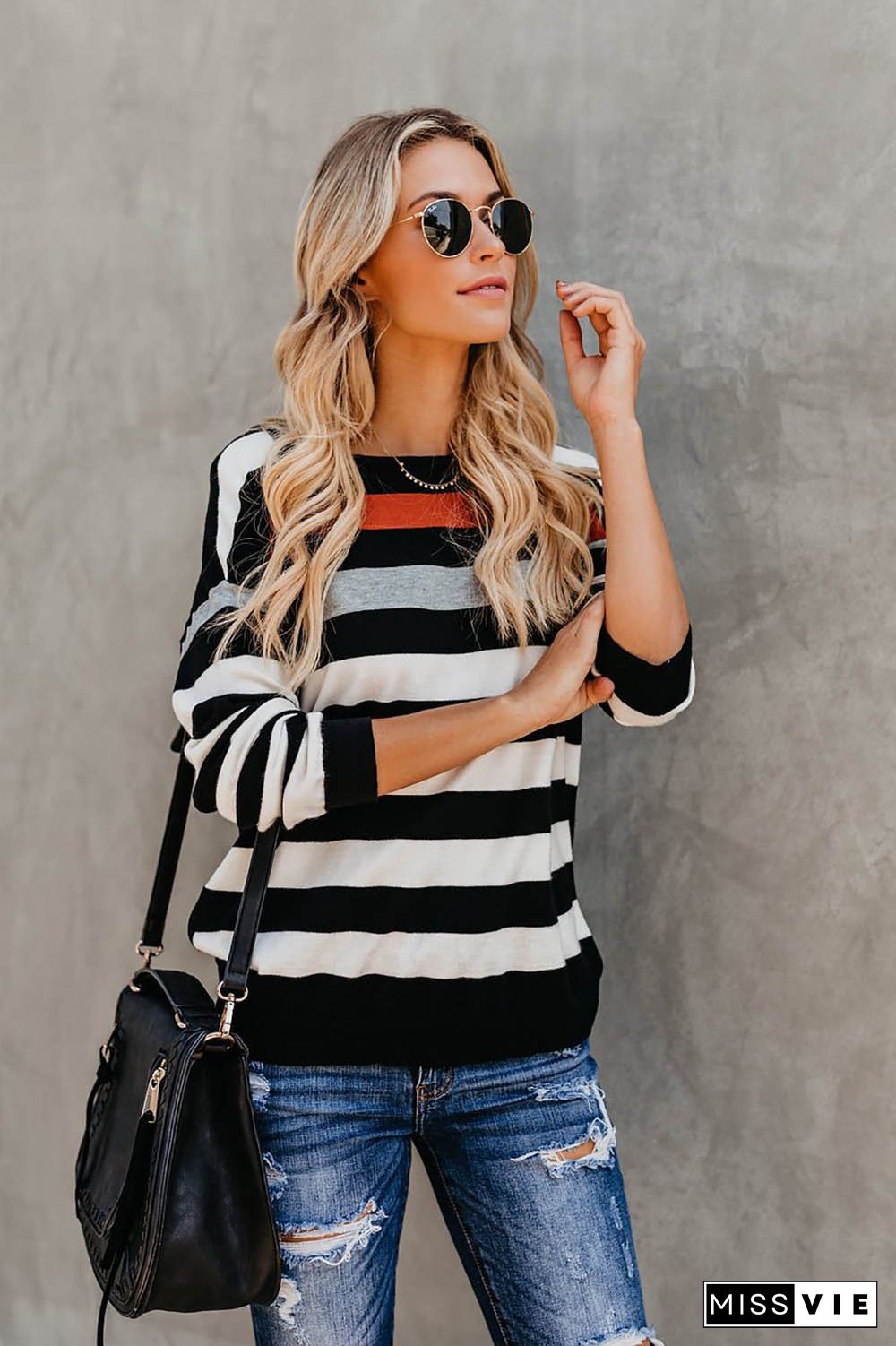 Long Sleeve Stripe Scoop Neck T-Shirt