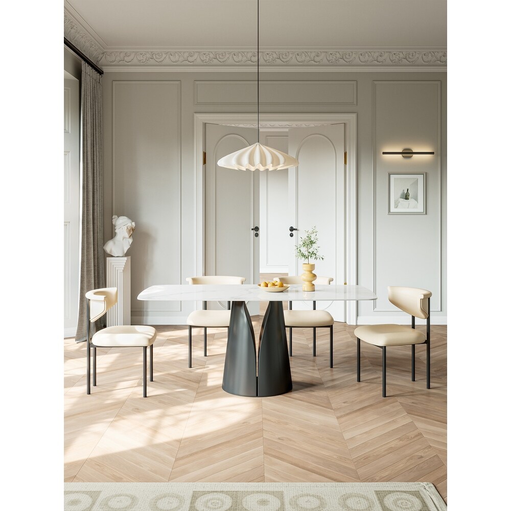 Modern Stylish Dining Table with Rectangle White Slate Top