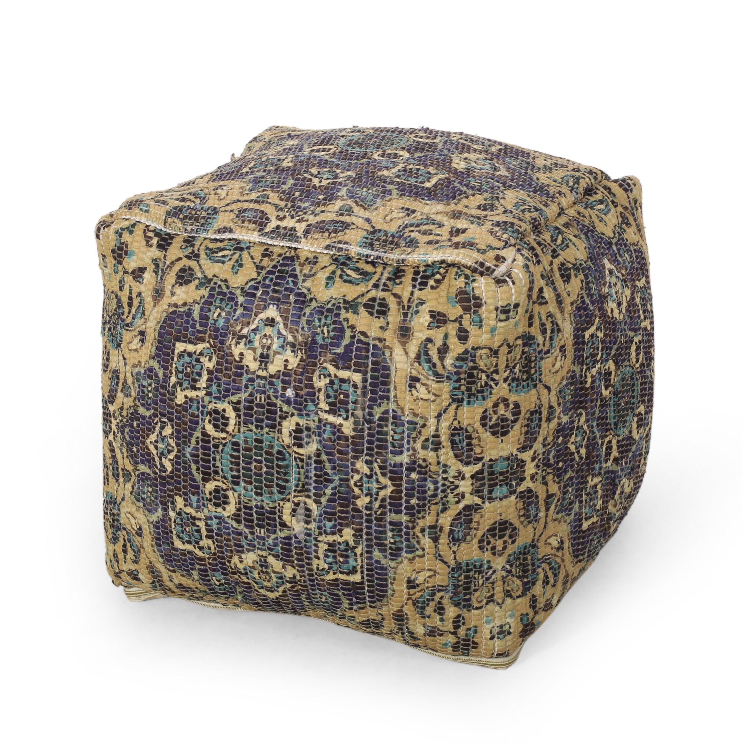 Rossburg Traditional Handcrafted Chindi Cube Pouf