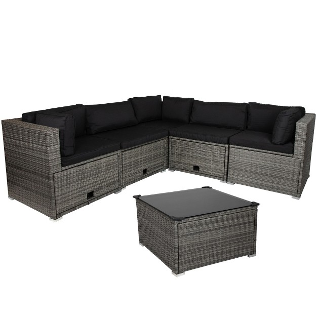 Northlight Taupe Outdoor Wicker Lounge Sectional Set With Coffee Table And Glass Top