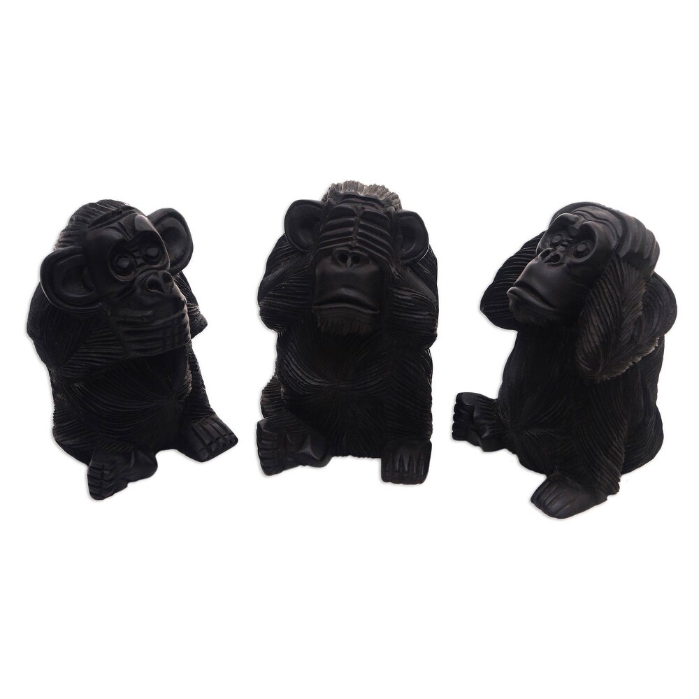 Handmade Helpful Monkeys Wood Sculptures (Set Of 3) Indonesia   7.75\