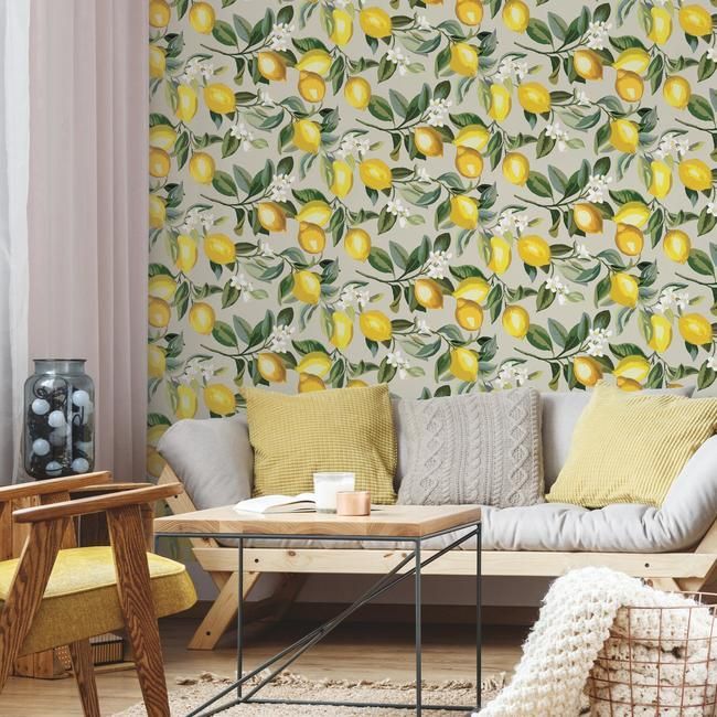 Lemon Zest Peel & Stick Wallpaper in Yellow and Beige