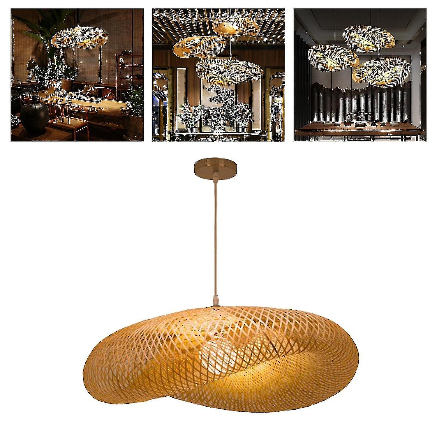 Bamboo Weaving Led Pendant Light， Hanging Chandelier Kitchen Ceiling Lamps For Bar Teahouse Bedroom