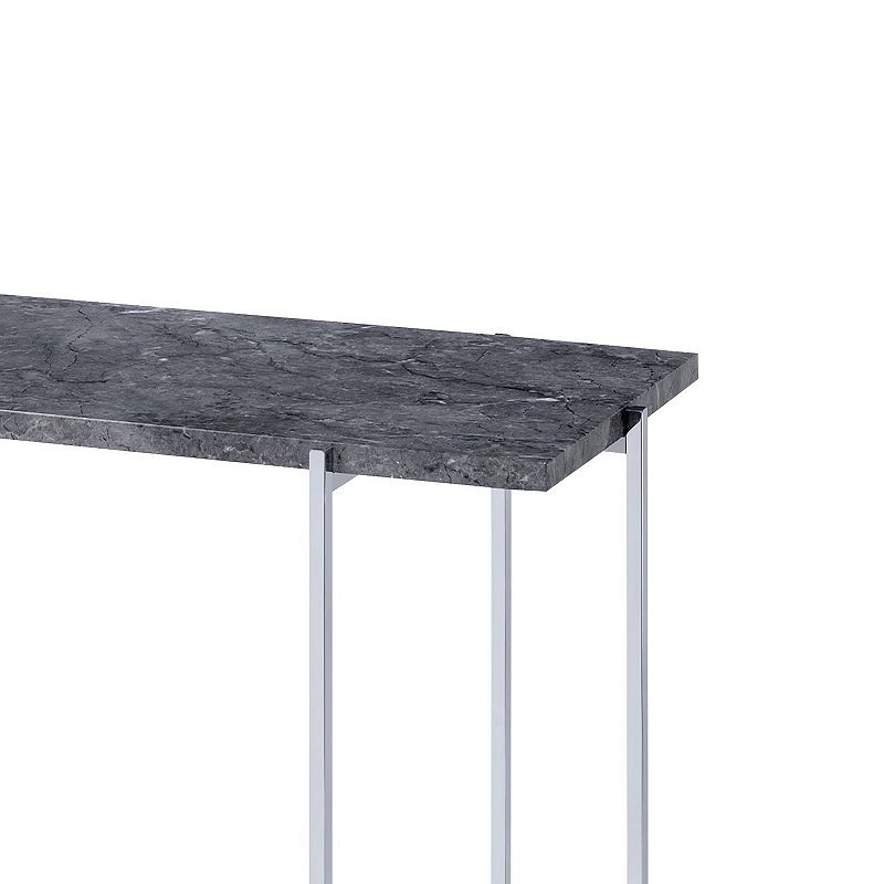 Contemporary Marble Top Sofa Table with Trestle Base ， Gray and Silver