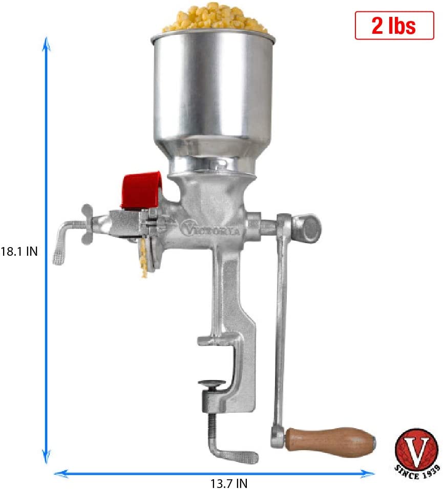 Victoria Manual High Hopper Grain Grinder， Silver