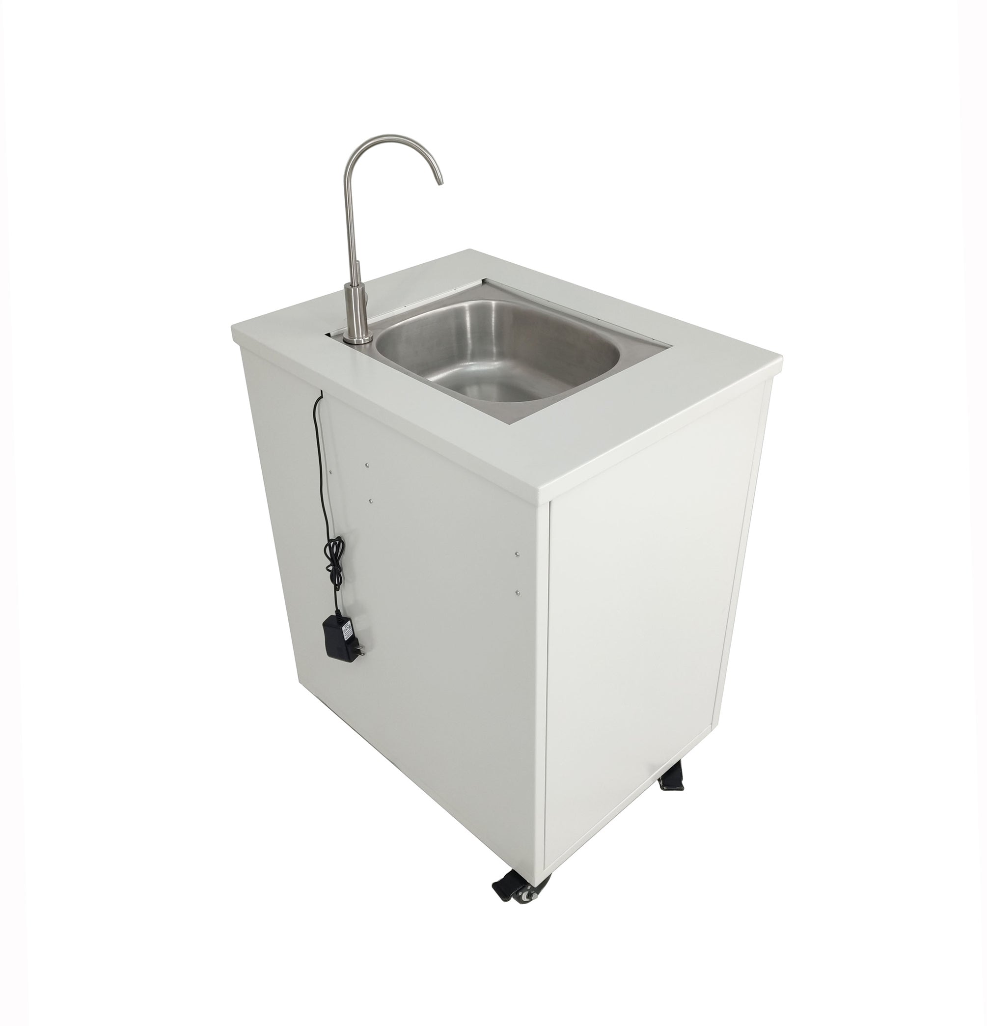 Steel Cabinet Portable Sink Self Contained Hand Wash Station Mobile Sink Water Fountain Water Supply 110V/12V Powered Built-in Pump Water Jugs NOT included 24 X 18 X 30" CABINET SIZE 10094