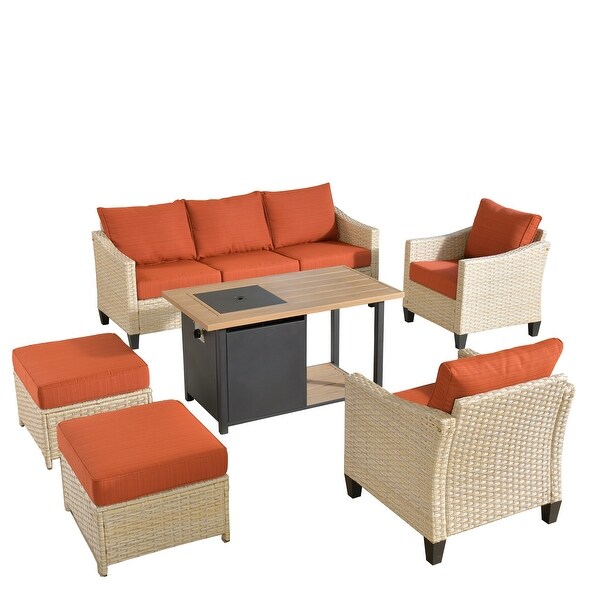 XIZZI 6Piece Outdoor Patio Wicker Furniture with Fire Pit Table