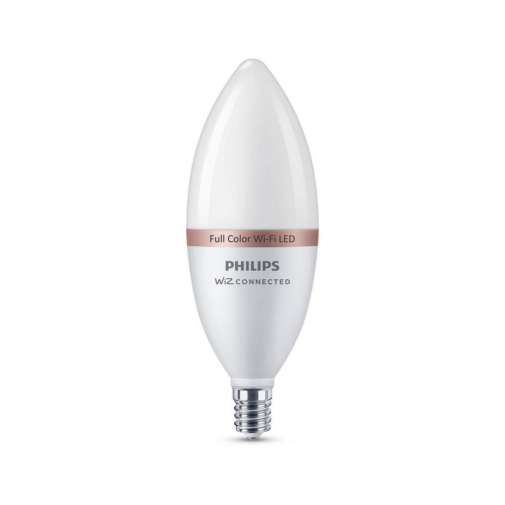 Philips 40-Watt Equivalent B12 LED Smart Wi-Fi Color Changing Light Bulb powered by WiZ with Bluetooth (1-Pack) 562454