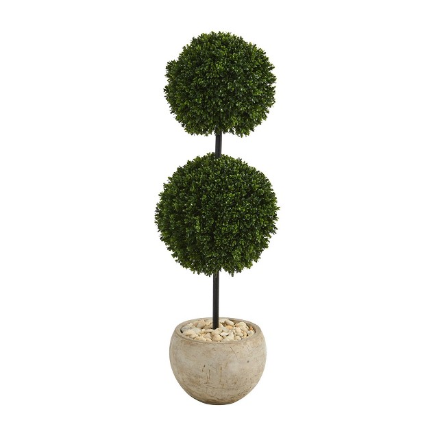 Indoor/outdoor Boxwood Double Ball Artificial Topiary Tree In Planter Sand - Nearly Natural