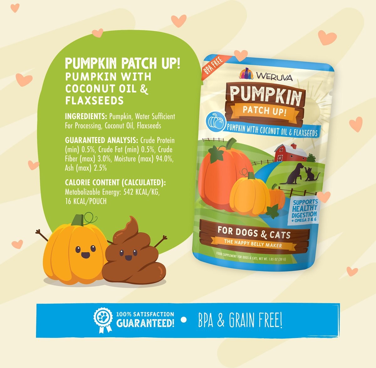 Weruva Pumpkin Patch Up! Pumpkin With Coconut Oil and Flaxseeds Dog and Cat Wet Food Supplement