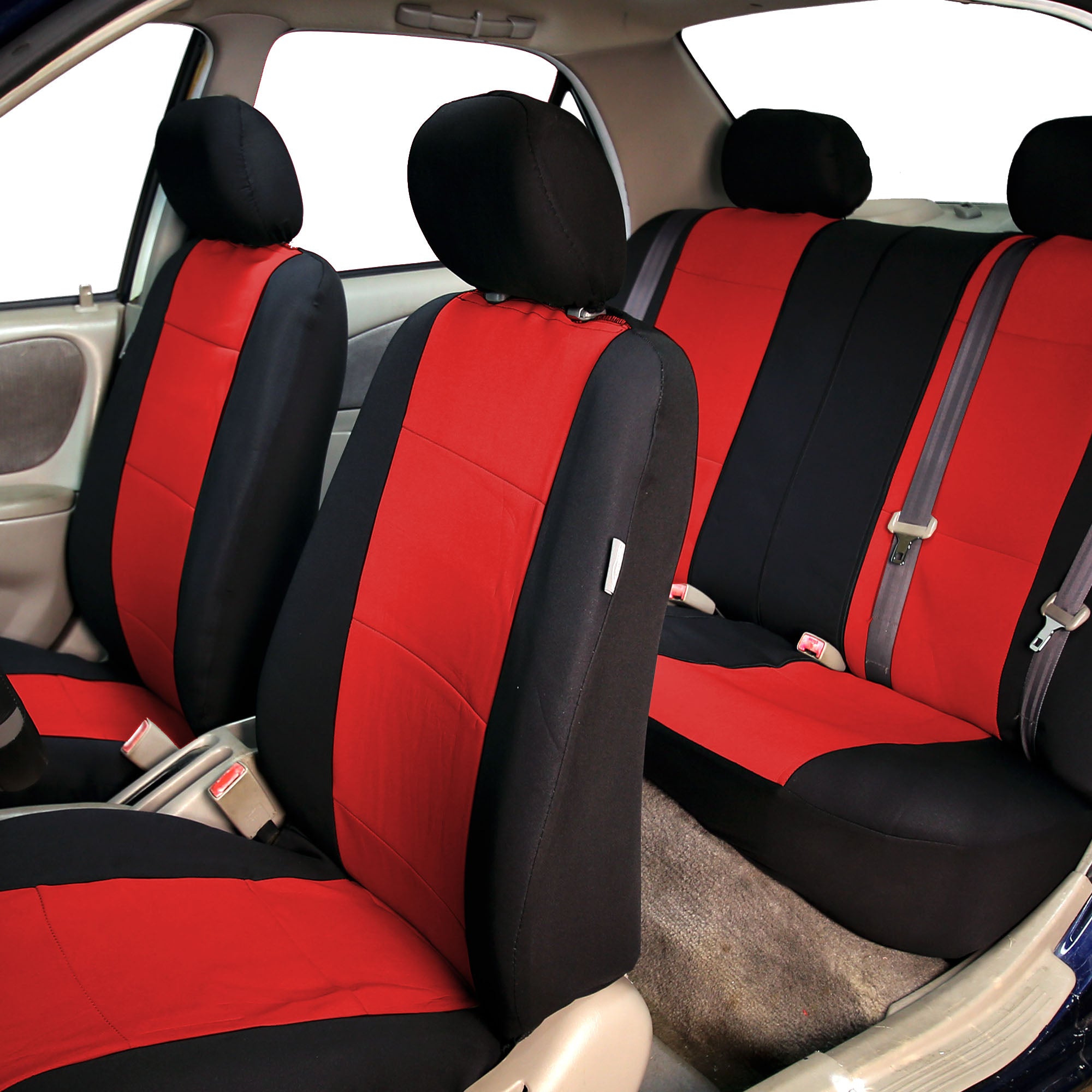 FH Group Neoprene 3 Row Car Seat Covers For SUV VAN TRUCK， Airbag Compatible Split Bench 8 Seaters， Red Black