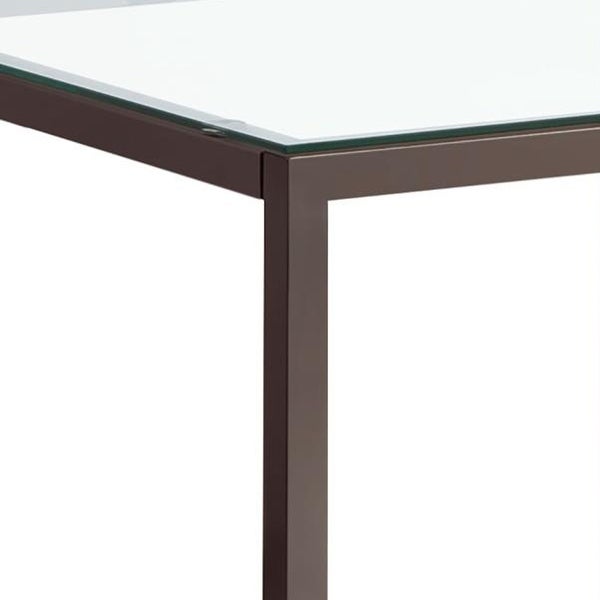 Glass Top End Table with Metal Frame and Open Shelf， Nickel