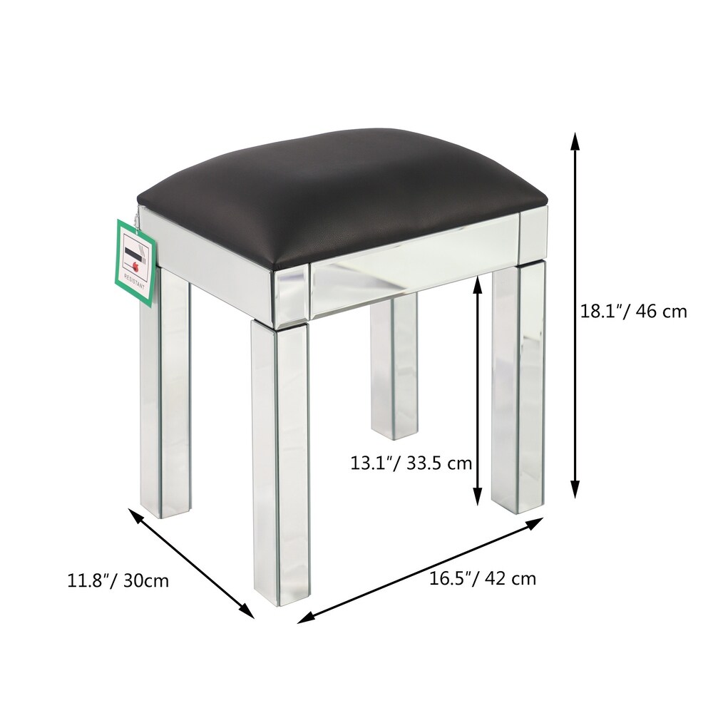 Mirrored Vanity Stool with PU Leather  Dressing Chair Cushioned