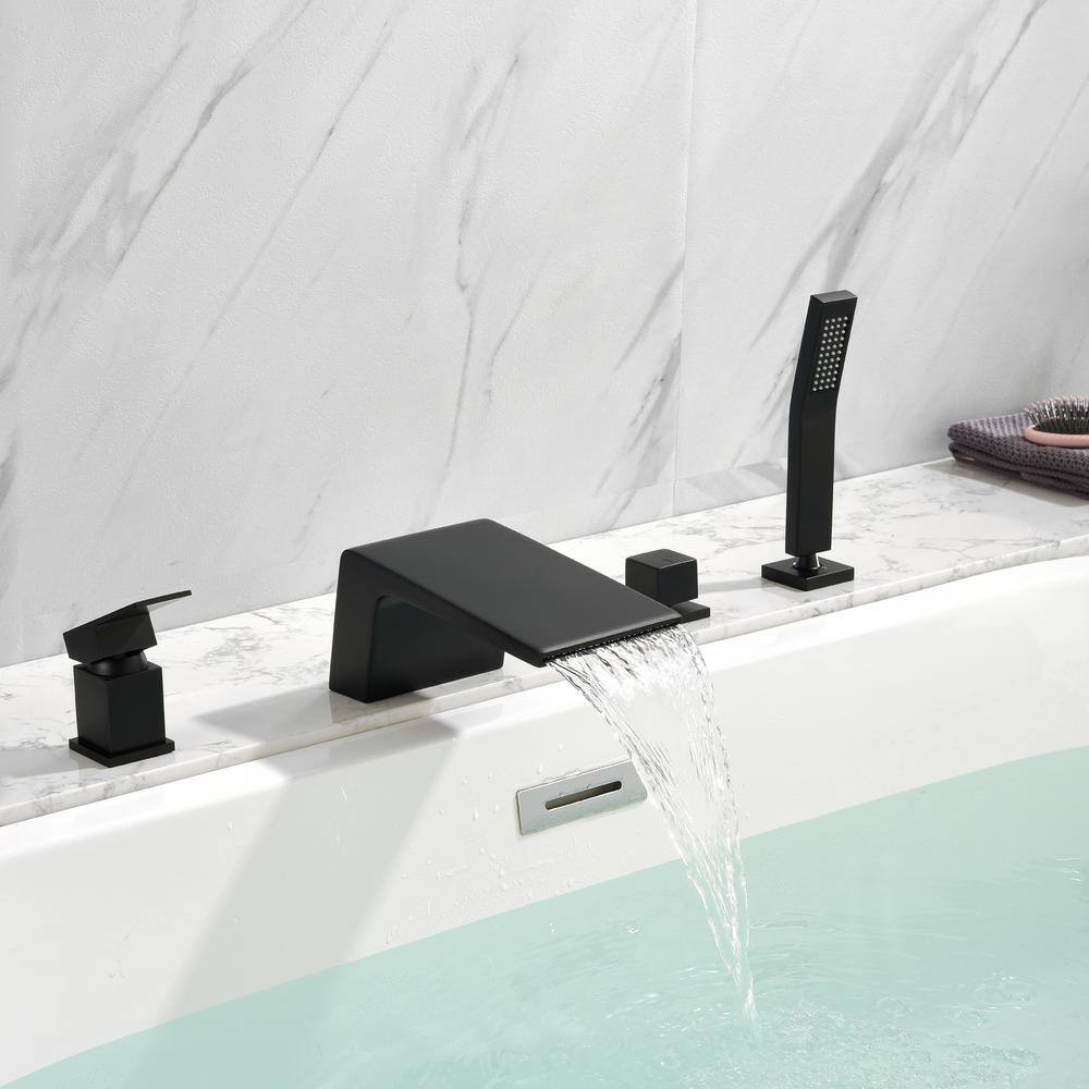 Boyel Living Single-Handle Tub Deck Mount Roman Tub Faucet with Hand Shower and Water Suply Hose in Matte Black SMD-1724B